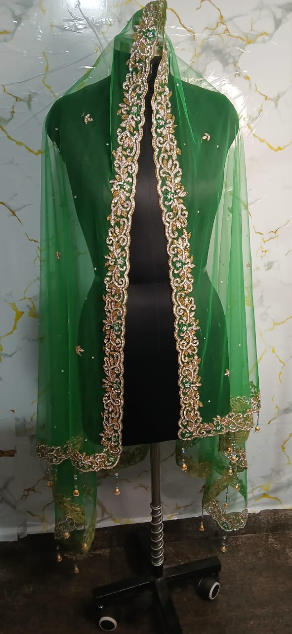 Green Dupatta with Golden Border